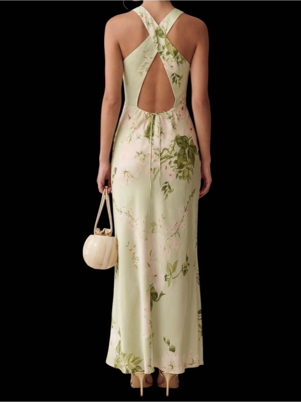 Few Moda o.p.t. Roslyn Silk Dress Sleeveless Floral Halter Maxi Light Green NWT